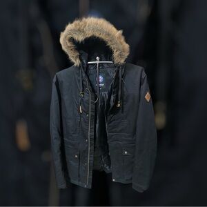 Icewear Men's Black Fur-Trimmed Hooded Jacket